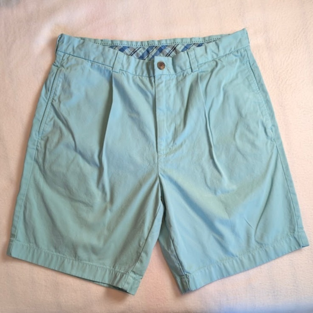 Brooks Brothers Pleated Chino Shorts Mens 35 Light Blue Cotton Twill Classic Fit